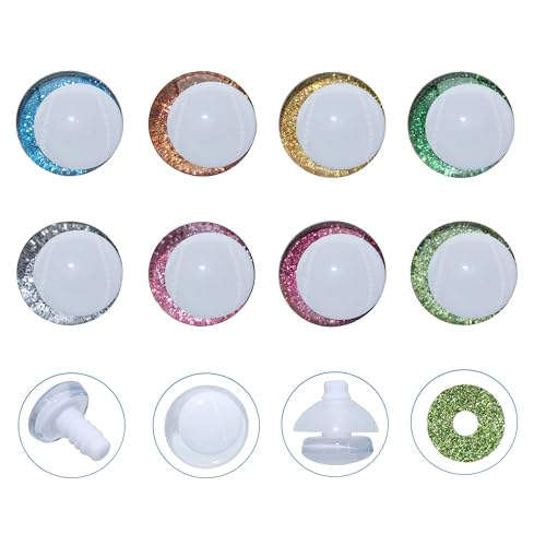 96Pcs 3D Glitter Safety Eyes and Washers for Amigurumi Crochet - Thalinfayi 8Colors White Pupils Strabismus Safety Eyes Crochet Amigurumi Eyes for Amigurumi, Crafts, Crochet Doll DIY Making Supplies