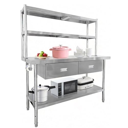 Stainless Steel Table with Shelves & Drawers