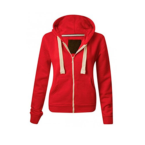 Image of MALAIKA ® Ladies Plain Colour Hoodie Womens Fleece Hooded Top Zip Zipper Hoodie Sweatshirt Available in 22 Colours Plus Sizes Small-XXXXXL (UK 6-22) Red