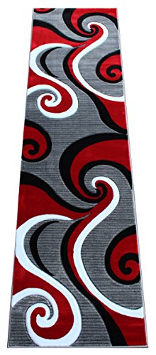 Masada Rugs, Sophia Collection Hand Carved Area Rug Modern Contemporary Red White Grey Black (2 Feet 8 Inch X 10 Feet) Runner #TOP4