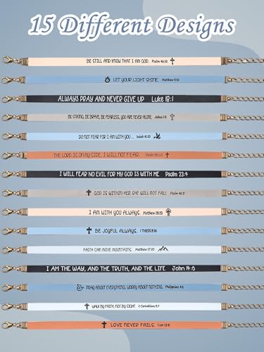 Image of Sureio 15 Pcs Christian Gift Bracelets for Women Men Inspirational Leather Religious Bible Verse God Faith Scripture Bracelet