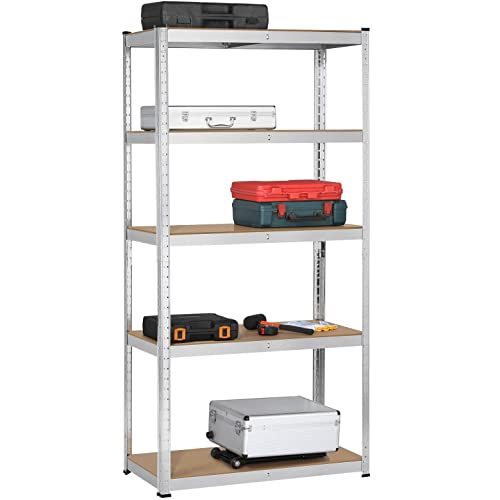 Yaheetech Estantería Metálica de Almacenaje 180x90x40cm Estanteria Trastero de 5 Niveles Estante de Almacenamiento para Garaje Taller sin Tornillos Carga de 875 kg Platado