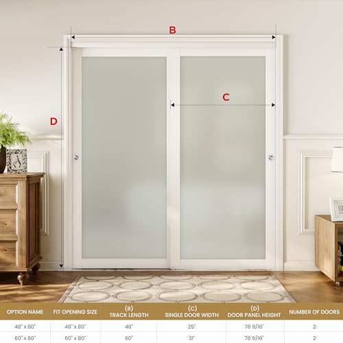 Sliding Closet Door for 48" x 80" Opening, Whole Frosted Tempered Glass by SMARTSTANDARD - Used condition - Image 7