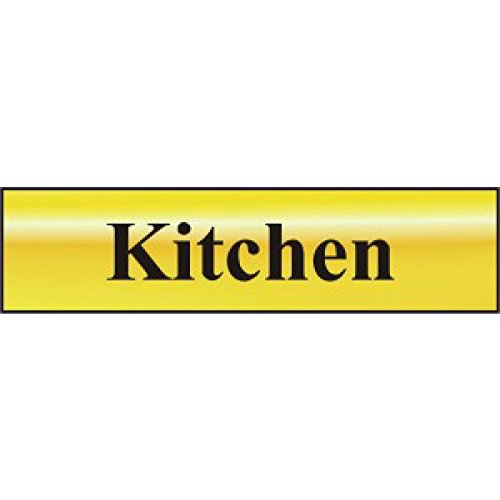 Babyandme Gold With Black Text Metal Self Adhesive Sign - Kitchen - 200Mm X 50Mm