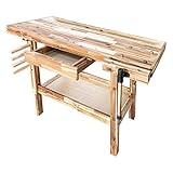 Olympia Tools 48-Inch Acacia Hardwood Workbench with Drawer - 330lbs Weight Capacity Heavy Duty Portable Wood Work Bench Table for Garage, Workshop, Home Storage - Woodworking Wooden Workbenches