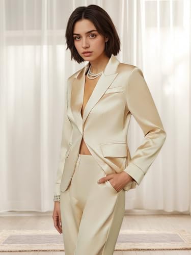 Satin Suits for Women Dressy 2 Piece Womens Suit Elegant Peak Lapel 1 Button Tuxedo for Wedding Guest2