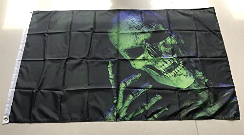 Snatelows Skull Bones Flags 3X5 Ft,Vivid Color,Durable Polyester, Green Skeleton Flag With 2 Brass Grommets For Indoor And Outdoor. (3X5) #TOP5