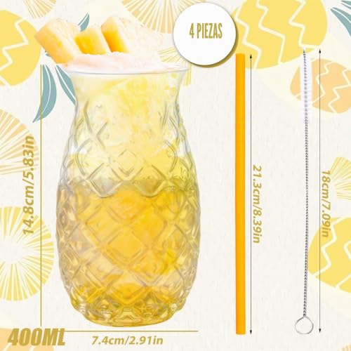 Miniatura 2 de Juego De 4 Vasos De Piña, Vasos De 480 Ml En Piña, Vasos De Cóctel Transparentes, Vasos De Fiesta, Reutilizables, Vasos De Zumo, Para Casa, Restaurantes Y Fiestas