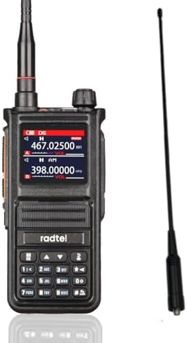 Radtel RT-470X - Radio de jamón multibandas Walkie Talkies de 256 canales de banda de aire de dos vías + micrófono de altavoz de hombro resistente a la lluvia de la