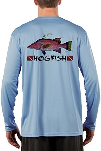 Hogfish Men's UPF 50+ Sun Protection Fishing Long Sleeve T-Shirt X-Large Columbia Blue