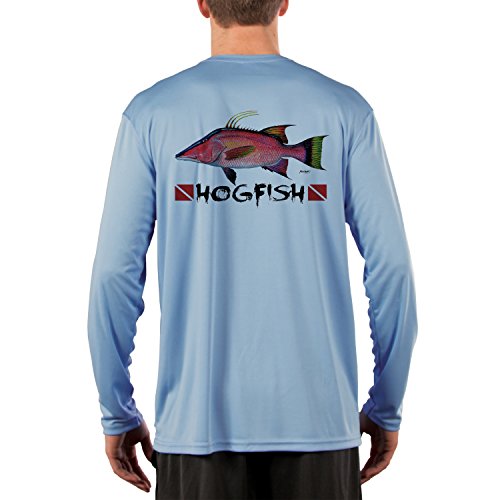 Hogfish Men's Upf 50+ Sun Protection Fishing Long Sleeve T-Shirt X-Large Columbia Blue #TOP2