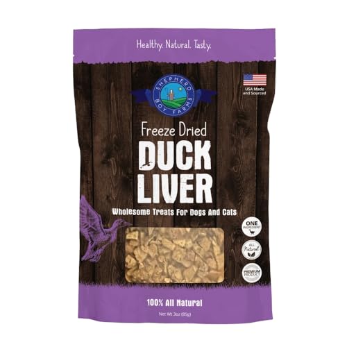 Shepherd Boy Farms Freeze Dried Dog and Cat Treats Duck Liver All Natural Single Ingredient Freeze-Dried Dog Treat & Snacks Made in USA High Protein Essential Nutrition of Raw Food 3oz