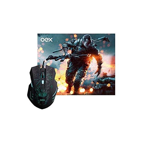 Kit Mouse E Mousepad Stage 6 Botoes Led OEX Game MC101 Preto