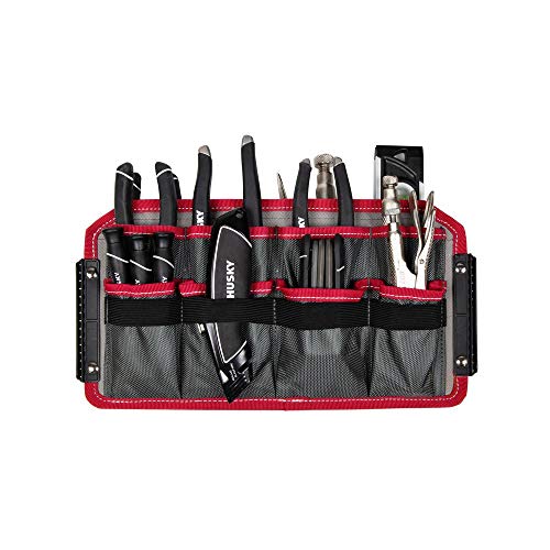 Husky 18” Large Mouth, 43 Pocket 1680 Denier Fabric Contractor’s Bag w/ Dual Zipper Top, Business Card Holder, and Shoulder Strap