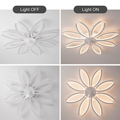 CIIAUM 41" Modern Ceiling Fan with Lights and Remote Control, Dimmable 6 Speed Reversible Blades, LED Flush Mount Bladeless Low Profile Ceiling Fan Flower Lamps for Living Room, Fan Ceiling Lamp 150W