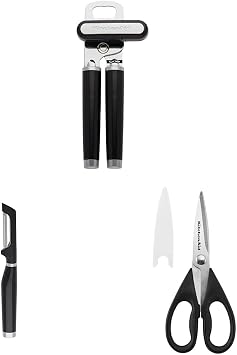 KitchenAid Classic Multifunction Can Opener/Bottle Opener, 8.34-Inch, Black & KitchenAid - KE112OHOBA KitchenAid Classic Euro Peeler & KitchenAid All Purpose Shears with Protective Sheath, Black