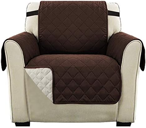 Reversible 1 Seater Chair Sofa Cover for Living Room Reversible Quilted Furniture Protector with 2" Elastic Strap, Sitting Width Up to 21" Chair Cover for Kid and Pet (Chair, Sand/Beige)