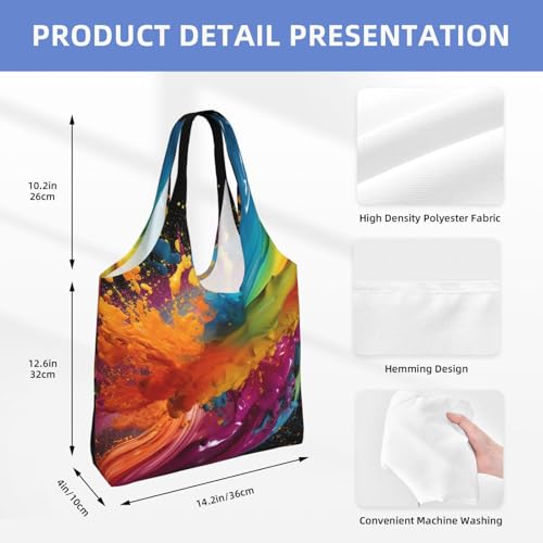 Canvas Tote Bag for Women Shoulder Tote Purse Reusable Grocery Bag Colorful paint splashed on black background Aesthetic Shopping Bags2