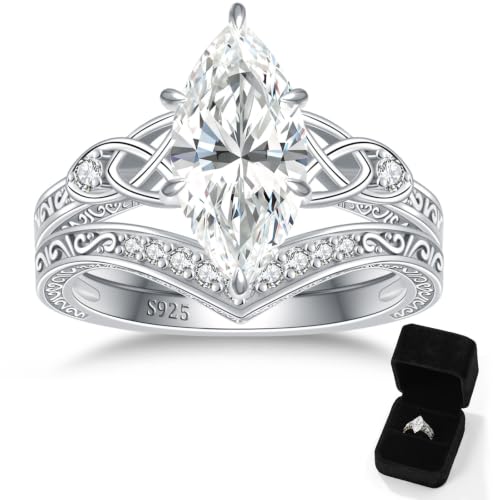 LOIPURI Moissanite Marquise Engagement Ring, Sterling Silver Celtic Knot