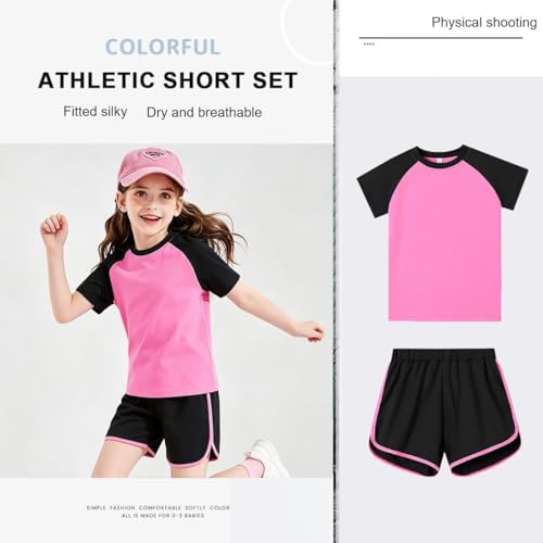 Tilozs Sportkleidung Mädchen Jogginganzug+ Elastische Taille Jogging Hosen Trainingsanzug Kinder 2tlg Bekleidungsset Yoga, Rose rot, 134-140(Herstellergröße: 140)