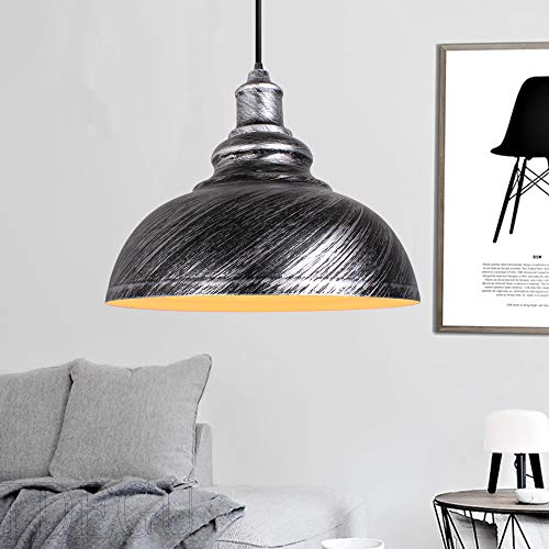 iDEGU Suspension Luminaire Industrielle, 29CM Lustre Suspension en Métal E27 Plafonnier Vintage pour Cuisine Salon Salle à Manger Chambre (Argent Rouille)