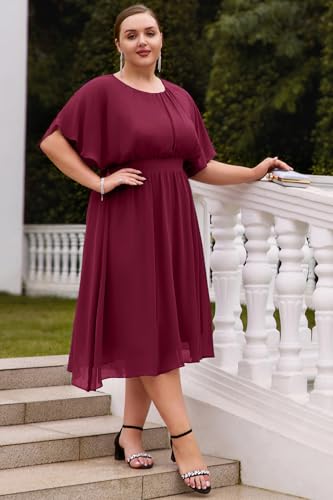 Image of Hanna Nikole Plus Size Chiffon Dresses for Women Flounce Sleeves Empire Waist A Line Summer Beach Dress