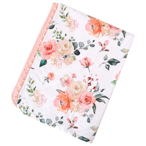 Image of Honey Lemonade - Premium Soft Plush Lightweight Minky Dot Toddler Baby Blanket for Newborn 30"x40" - Soft Baby Blanket for Boys and Girls - (Peach Floral) Unisex