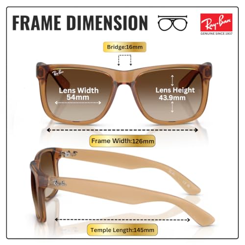 Image of Ray-Ban RB4165 JUSTIN CLASSIC Square Shape Sunglasses for Men with Official Eyewear Kit