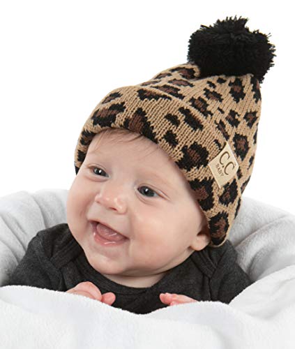 Image of Funky Junque Beanie Infant Baby Skull Cap Hat (POM) Beanie - Leopard