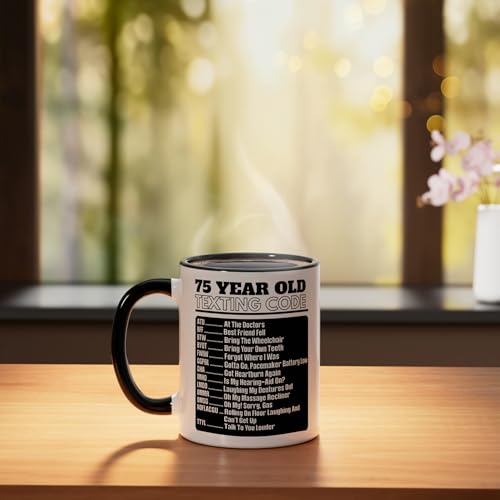 Taza Cerámica Para Cumpleaños 75 Años 11 Onzas Negro/Blanco miniatura 3