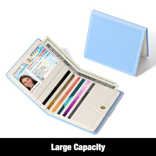 Image of Rouidr Womens Wallet, RFID Small Slim Wallet for Women, Cute Bifold Leather Pocket Credit Card Holder Ladies Mini Purse with Zipper Coin Pocket & ID Window, Blue