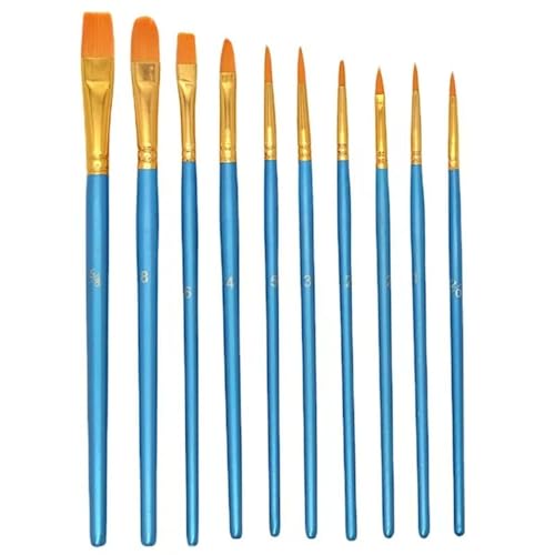 Conjunto de pincéis azuis de tinta acrílica, 1 pacote/10 pincéis de aquarela, pincéis de cabelo de n