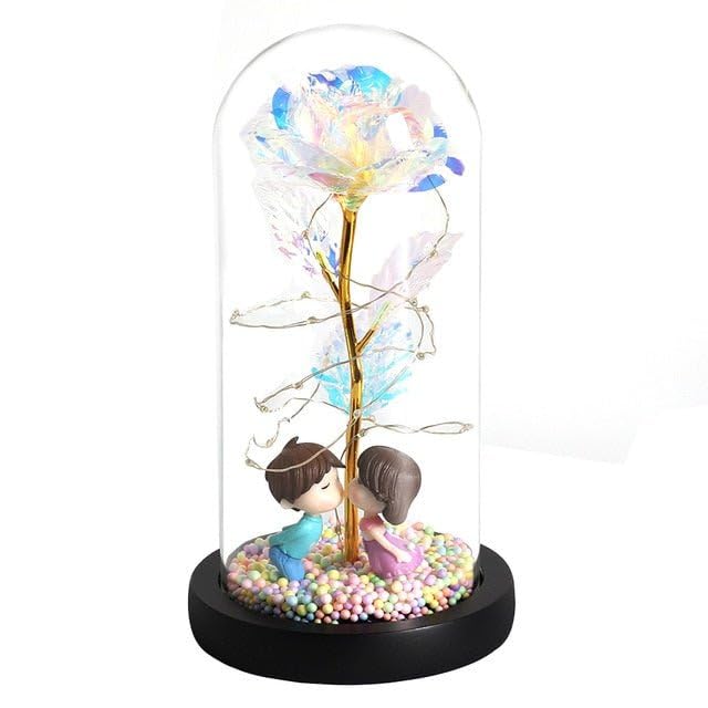 Image of Rose in a Glass Dome on a Wooden Base, 6-Colour, Valentine's Gift