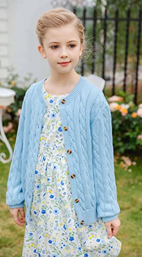 Smiling Pinker Little Girls Boys Cardigan Toddler Unisex Chunky Cable Knit Cotton Button Up Sweater(Light Blue,2-3Years) #TOP1