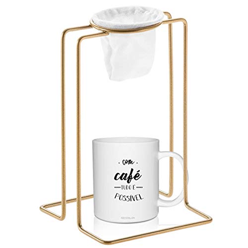 Suporte Passador De Café Aramado Individual Mini Coador De Pano Dourado