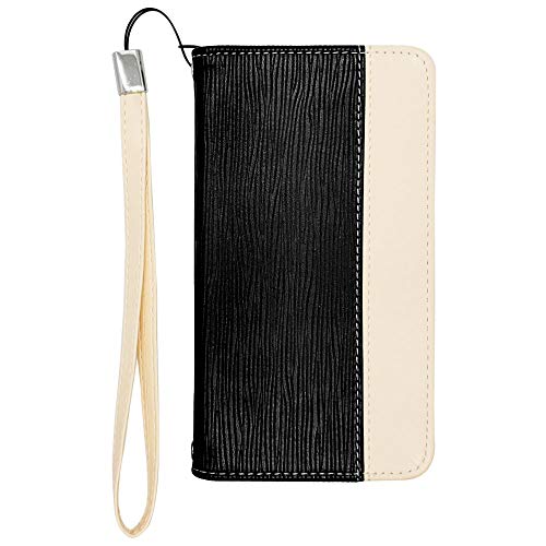 sslink OPPO A5 2020 オッポ 対応 手帳型 スマホ ケース (ブラック) ベルトなし 稲穂柄 エンボス ライン 型押し PUレザー バイカラー ツートン ストラップ付き カード収納 シンプル おしゃれ かわいい