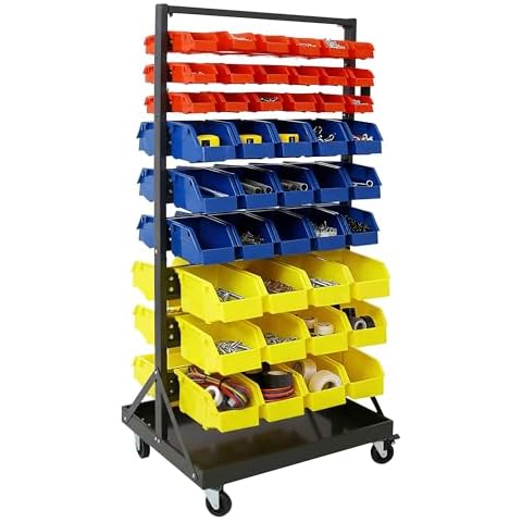 Fulocseny 90 Parts Bin Rack Garage Storage Unit 9-Tier Dual-Sided Rolling Steel Shelf 450 lbs Capacity, with Portable Wheels, Mobile Tool Organizer Plastic Bins,9-Tier Cover