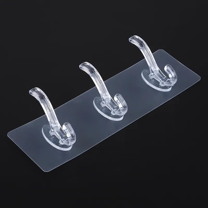 Image of KHEDU FAB 1 Pc's Self Adhesive Wall Hooks for Kitchen Organizer Hook for Wall Without Drilling for Home Kitchen Bathroom Bedroom Keys Bag Towels Hanger for Hanging Clothes Strong (3-Hook-Hanger)