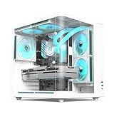 MOOTHMUSHI PCケース ATX対応 ミドルタワー ピラーレス設計 曲面強化ガラス側面パネル 静音&高冷却 ゲーム/オフィス兼用 (ホワイト)