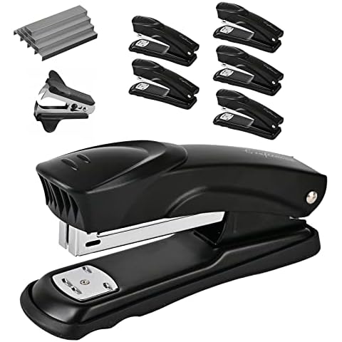 Schreibtischhefter,Metallhefter, galvanisierte Farbblätter verhindern Rost, langlebig. 2000 Heftklammern & 2 Heftklammerentferner, 6 Packungen Heftgerät, 25 Blatt Kapazität, geeignet für Büro, Schule Cover