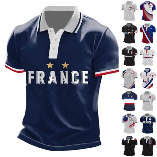 vêtements Coupe du Monde Maillot Equipe de France Foot 2026 Polo Homme Manches Courtes Coupe du Monde Supporter de l'équipe T-Shirt Fan Football Teeshirt Equipe Dérivés du Tops