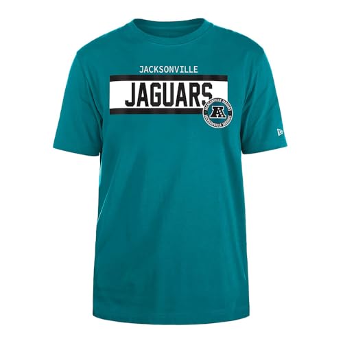 Jacksonville Jaguars New Era Cap NFL - Camiseta Regular de Tinta de Alta Densidad Serigrafiada Frontal con gráfico Frontal, Color Original del Equipo, Unisex, Turquesa