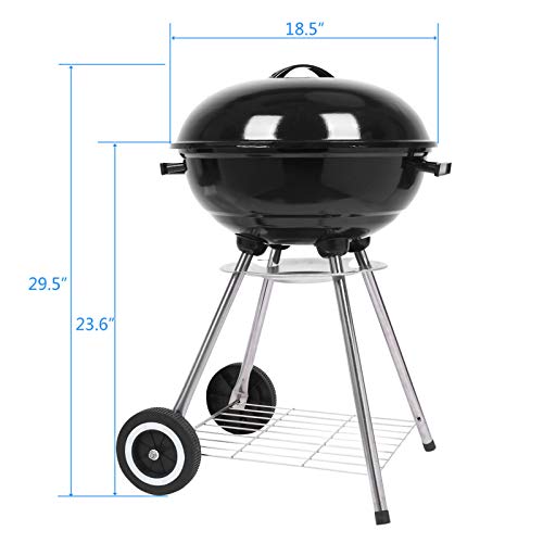 Tandagy Kettle Grill 18 Inch Portable Charcoal Grill With Wheels & Grilling Bowl Heavy Duty Camping Grill For Cooking Barbecue Patio Backyard Outdoor (Black) #TOP6