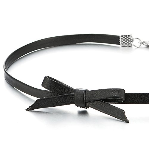 Ladies Leather Bow Choker Necklace Pendant2