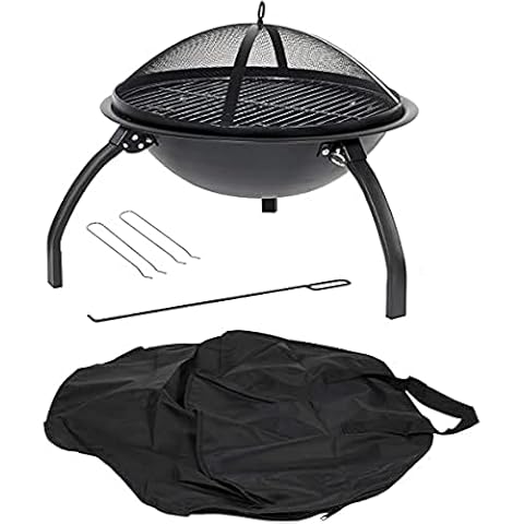 La Hacienda 58106 Camping Firebowl with Grill, Folding Legs and Carry Bag - Black Cover