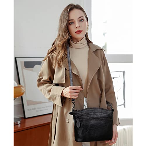 Image of HESHE Crossbody Bags for Women Genuine Leather Purses with Multi-Pockets Vintage Ladies Small Shoulder Satchel Bag