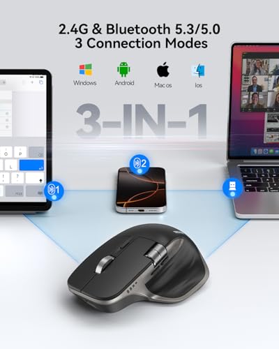 Image of TECKNET Wireless Mouse, Side Scroll Bluetooth Rechargeable, 3-Device
