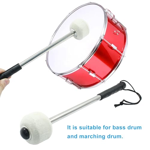 Waziaqoc 2Pcs Bass Drum Mallet, 11.81 Inch Wool Felt Head Drum Mallet Stick, Stainless Steel Handle Mallet for Percussion Marching Band