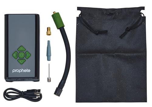 Prophete Elektrische Akkupumpe – kompakte Luftpumpe für Fahrradreifen, Bälle & Luftmatratzen – 4000 mAh Akku, 8,3 bar Maximaldruck, LED-Licht & Powerbank-Funktion, inkl. Adapter & USB-C Ladekabel