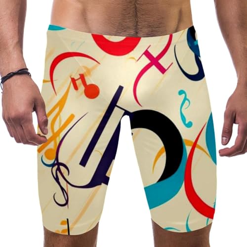 Colorful Music Notes Swimsuit for Men & Boys,Competition Lap Swim Suit, Square Leg Endurance Training